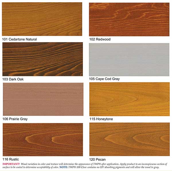 TWP Wood Stain Samples Colors 1500 Series and 100 Series